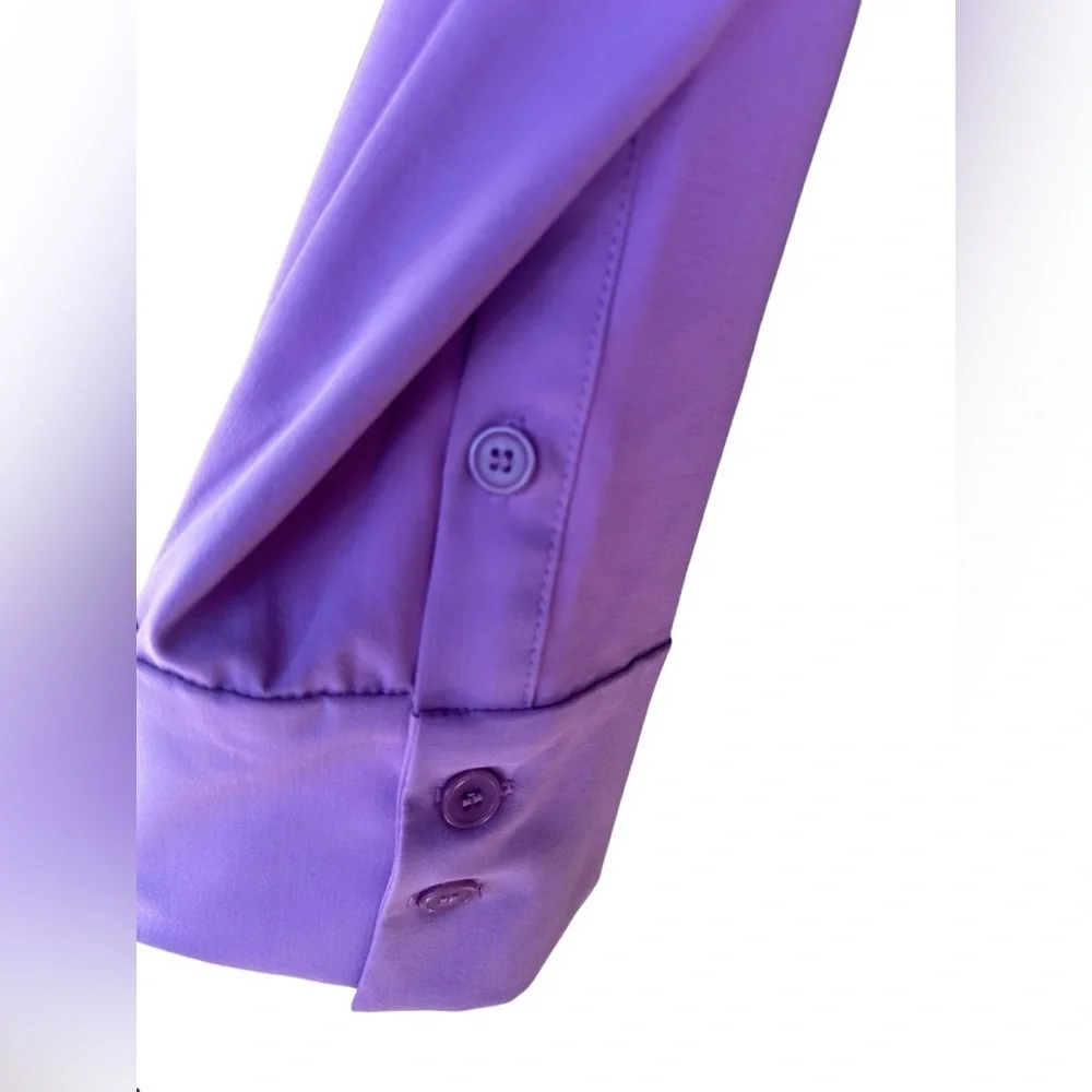 Zara Womens Lavender Lilac Collared Long Sleeve Ring Detail Crop Top Small NWT